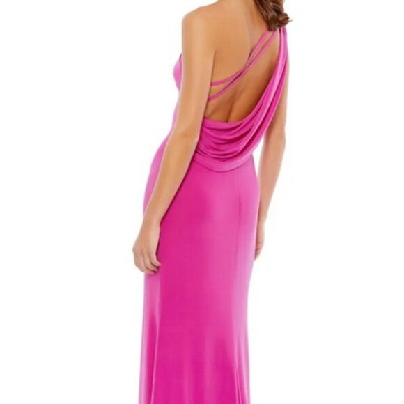 Mac Duggal Candy Pink One Shoulder Jersey Sheath Gown